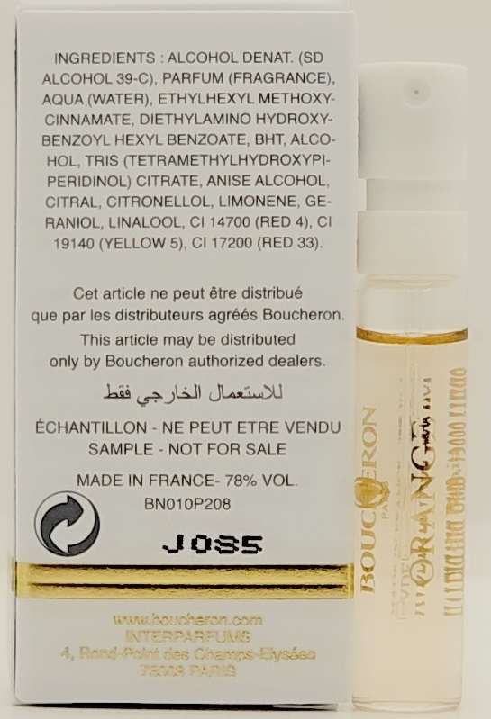 BOUCHERON Orange de Bahia Eau de Parfum 2ml Sample – Citrusy Floral Niche Fragrance