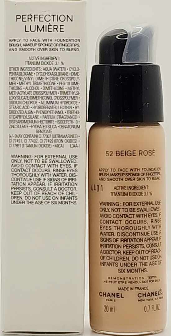 Chanel Perfection Lumière Foundation 52 Beige Rosé - 20ml Long-Wear Flawless Fluid SPF 10