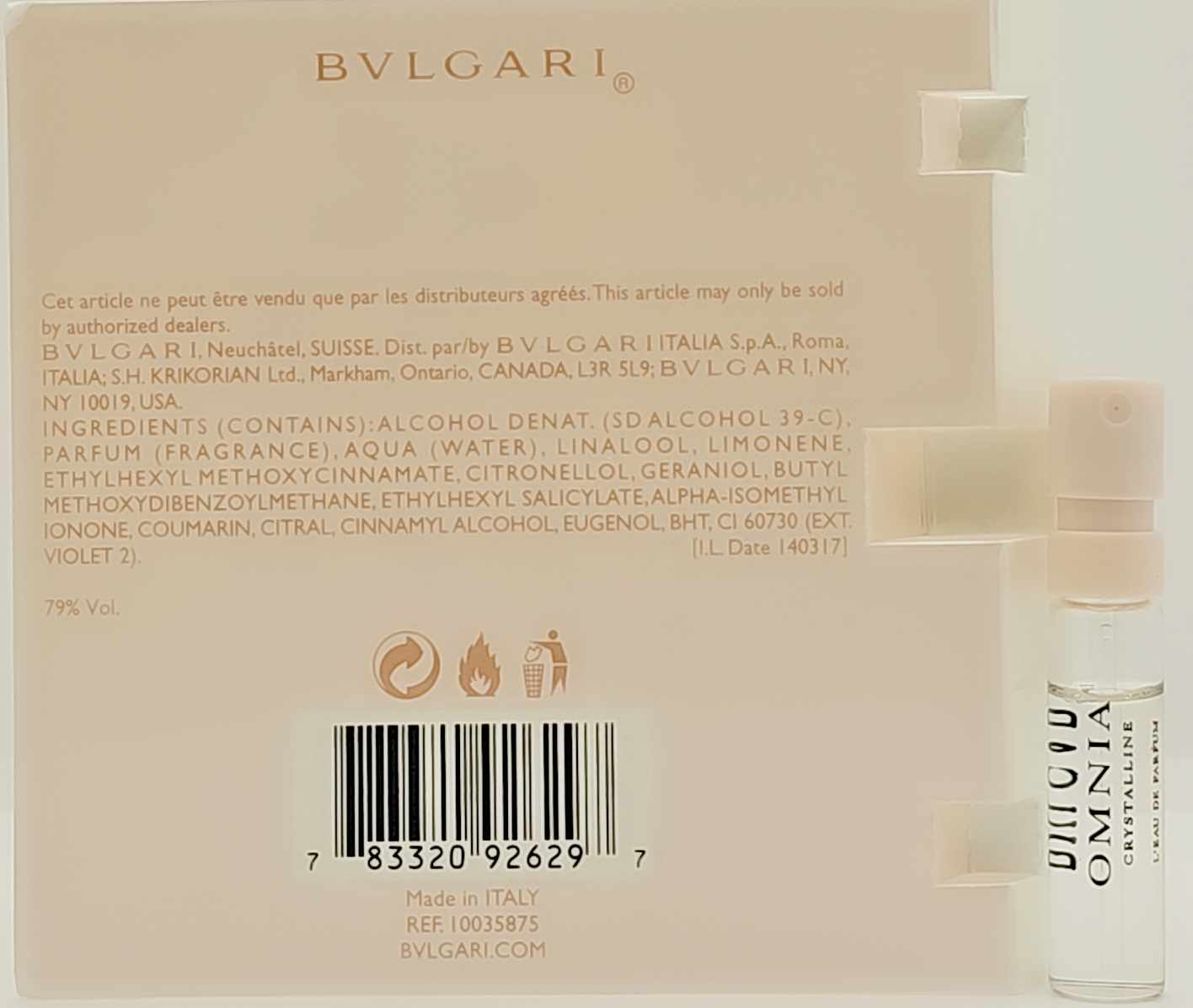 BVLGARI Omnia Crystalline Eau De Parfum 1.5ml Sample – Elegant Mini Spray by Ghbb Trading