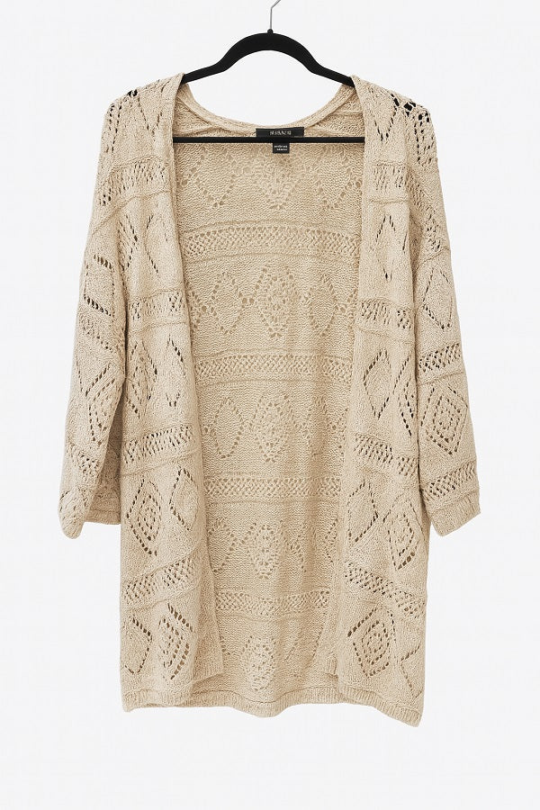 Style & Co. Women's Beige Open Knit Cardigan Sweater – Size XL with crochet pattern and open front design Ghbb Trading