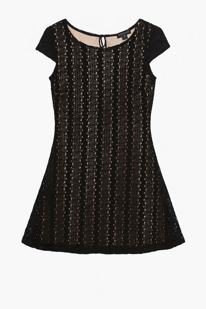 ZARA Woman black lace dress size S with nude lining, cap sleeves, and elegant fit & flare silhouette Ghbb Trading